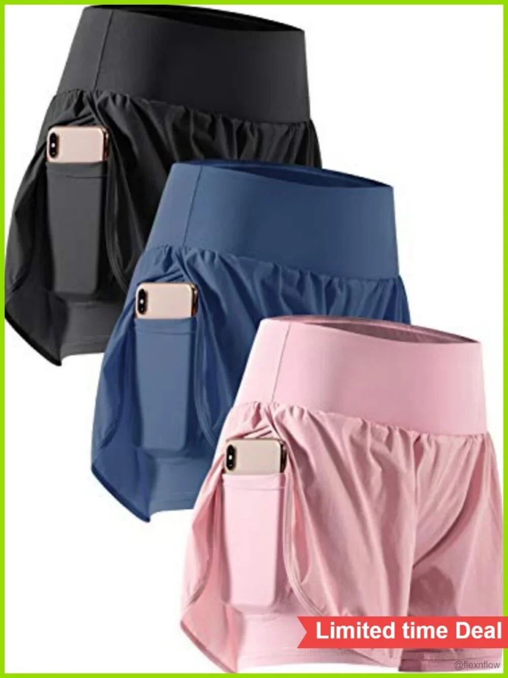 2 in 1 Athletic Running Shorts with Phone Pocket, High Rise, Quick Dry